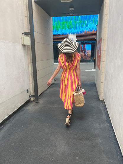 Striped Yellow & Pink Oversized Sleeveless Dress