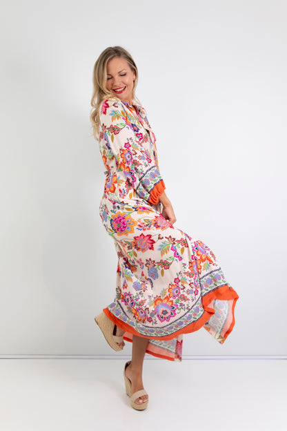 Emily button through dress with elasticated sleeve