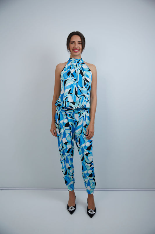 Felicite Halterneck Jumpsuit  - Aqua Pucci