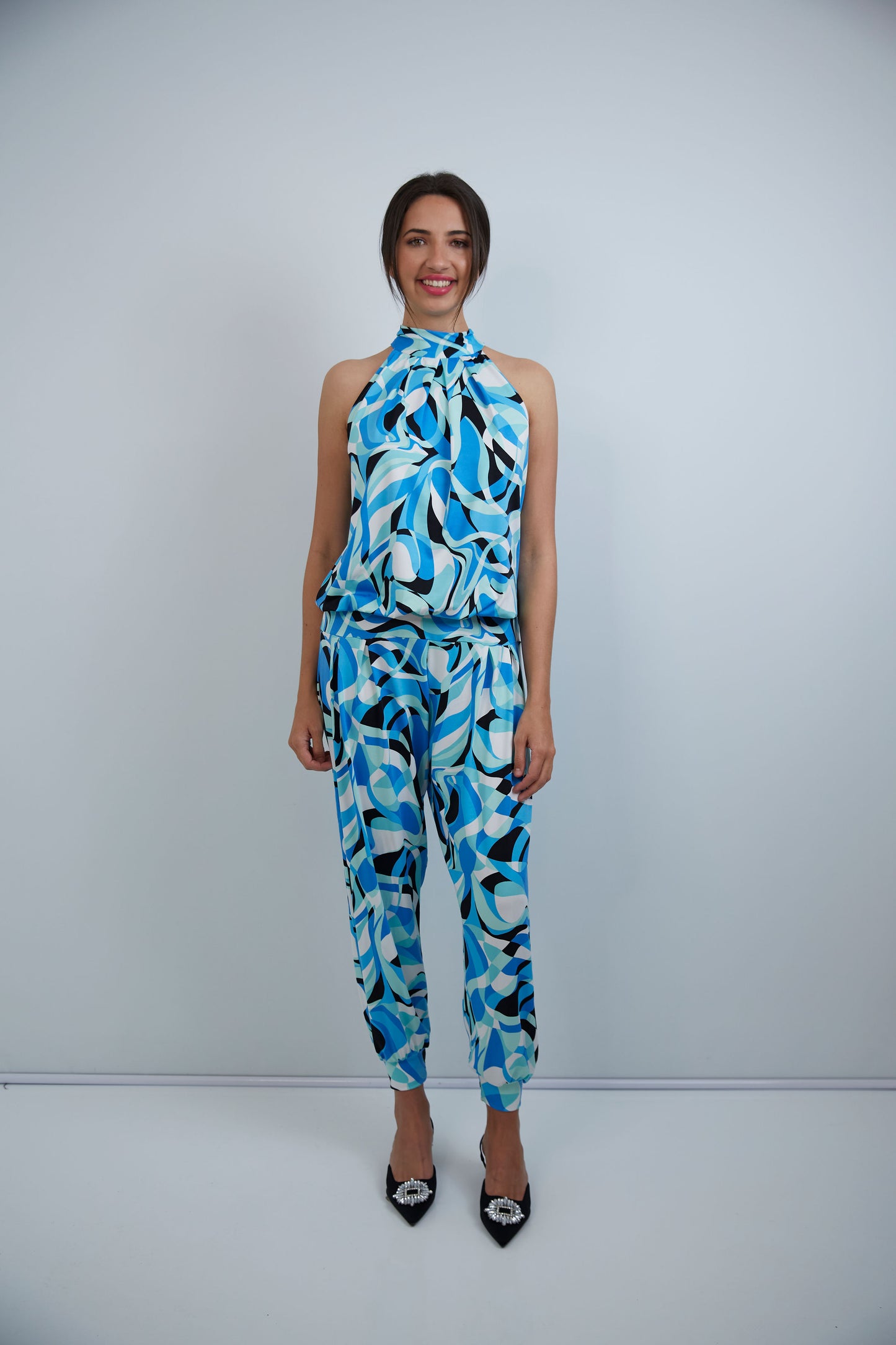 Felicite Halterneck Jumpsuit  - Aqua Pucci