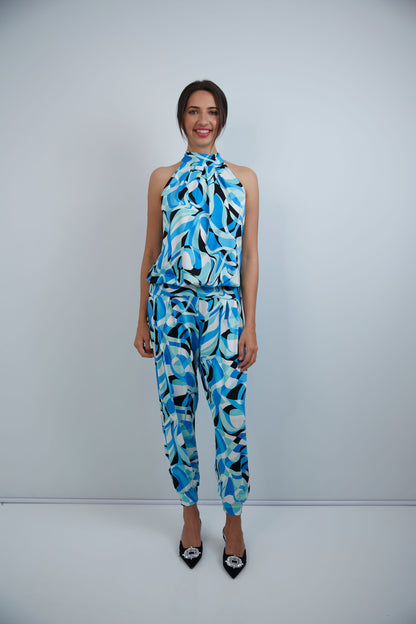 Felicite Halterneck Jumpsuit  - Aqua Pucci