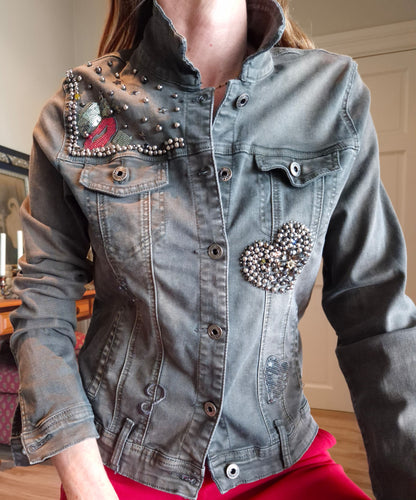 Denim jacket with bling detail