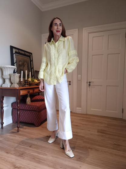 Button down blouse with lace detail and elasticated cuff