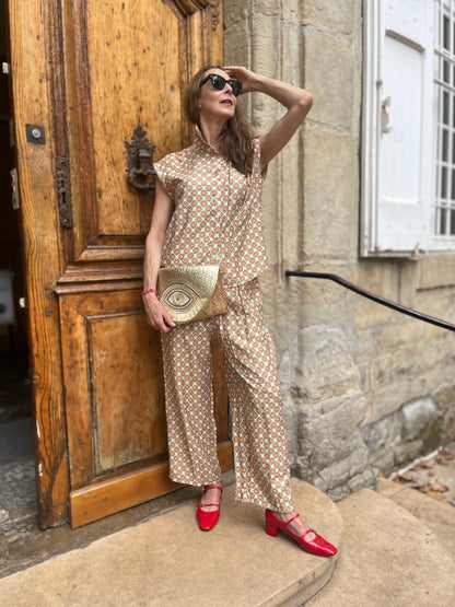 Button Down Shirt & Wide Legged Pant Set