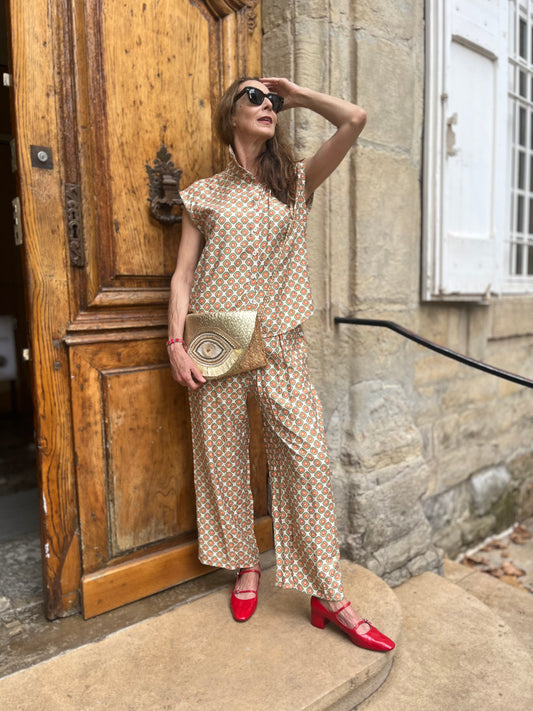 Button Down Shirt & Wide Legged Pant Set