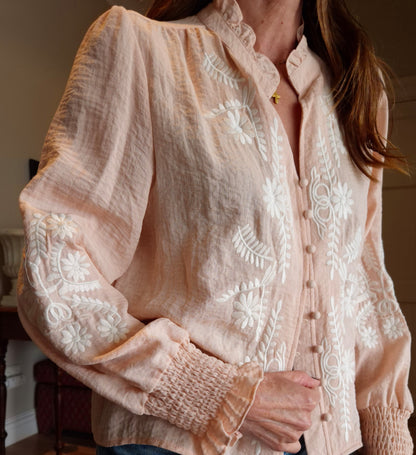 Embroidered blouse with elasticated cuff