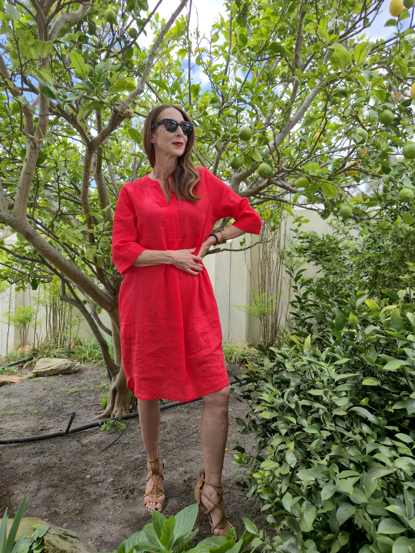 Sophia Linen Mandarin Shift Dress