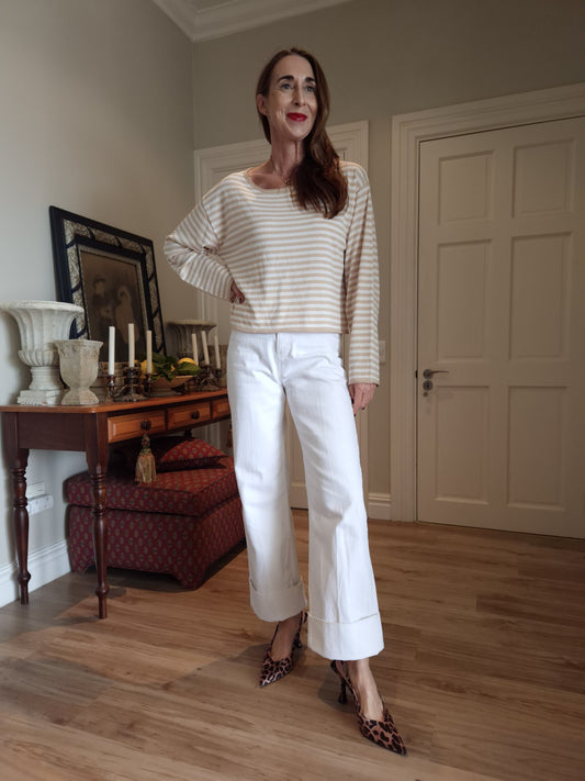 Stone/White box knit