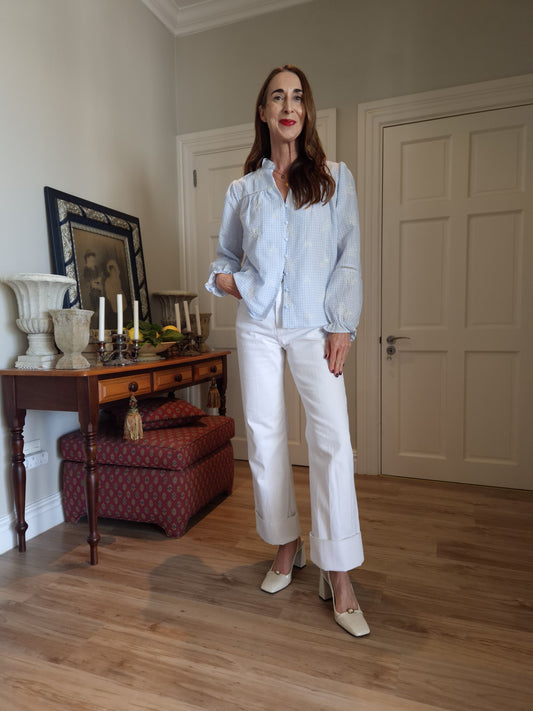 Gingham blouse with elasticated sleeve
