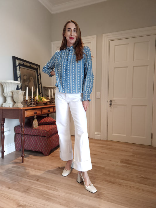Long sleeve blouse with elasticated cuff detail