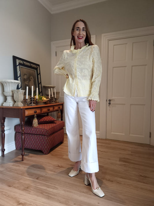 Cotton button down blouse with elasticated sleeve