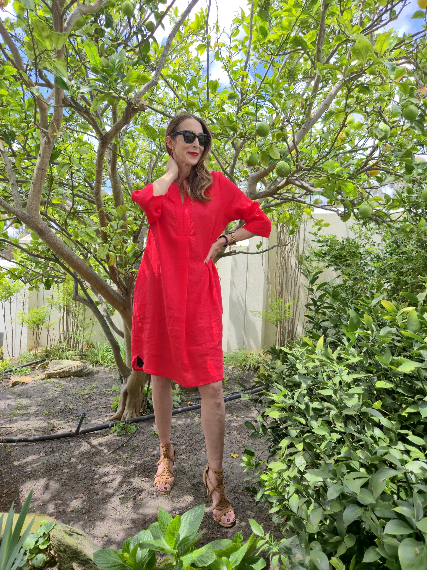 Sophia Linen Mandarin Shift Dress