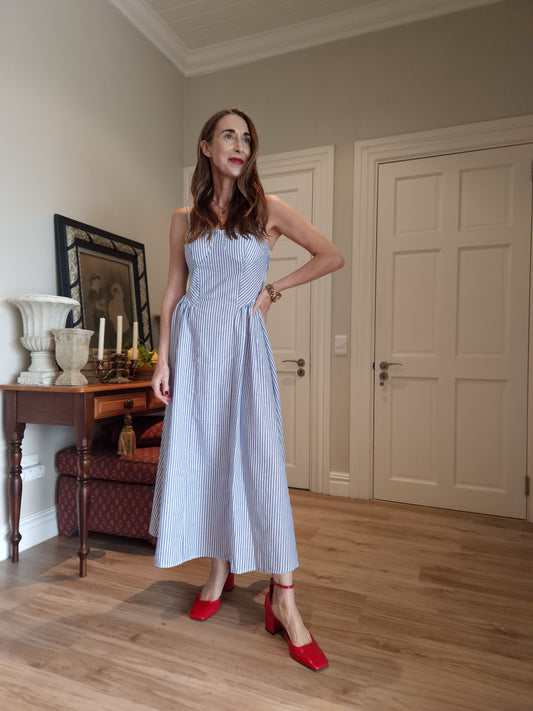 Striped dress with elasticated back detail
