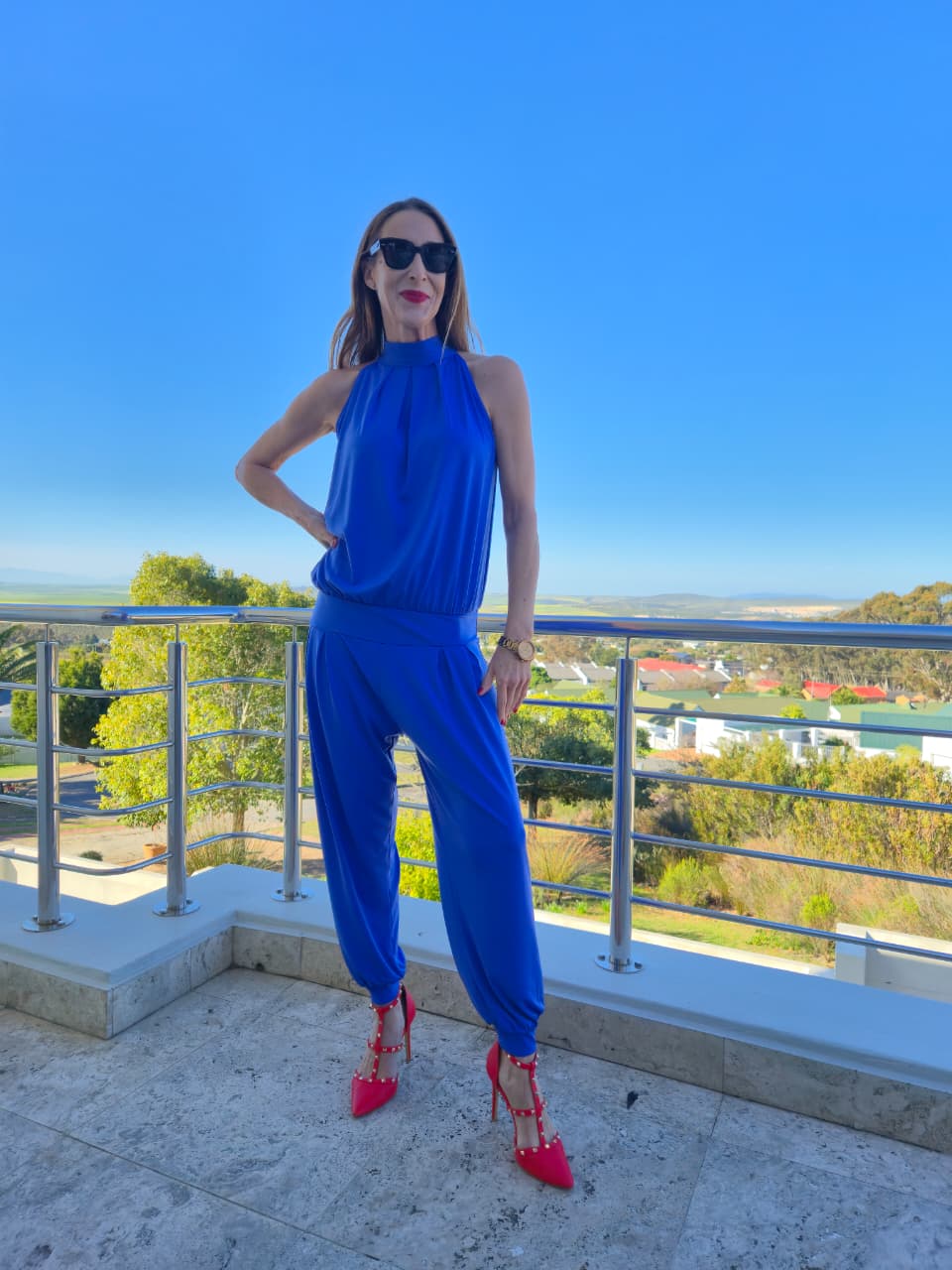 Felicite Halterneck Jumpsuit - Blue Bon Bon