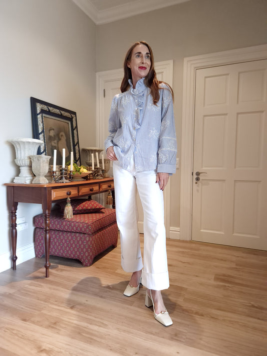Pinstripe button down blouse
