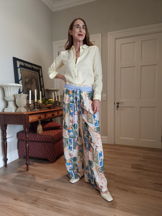 Wide leg printed pant with elasticated waist