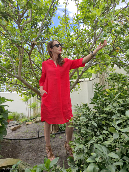 Sophia Linen Mandarin Shift Dress