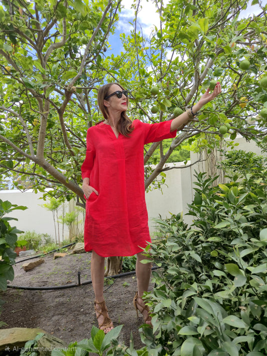 Sophia Linen Mandarin Shift Dress