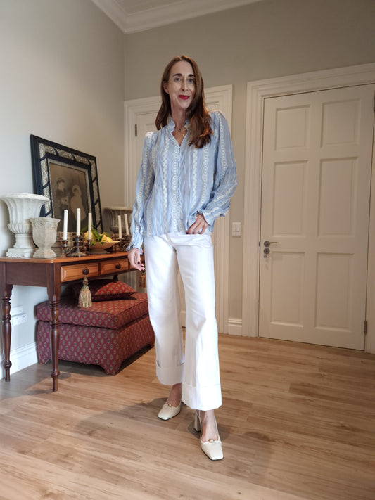 Button down blouse with elasticated sleeve