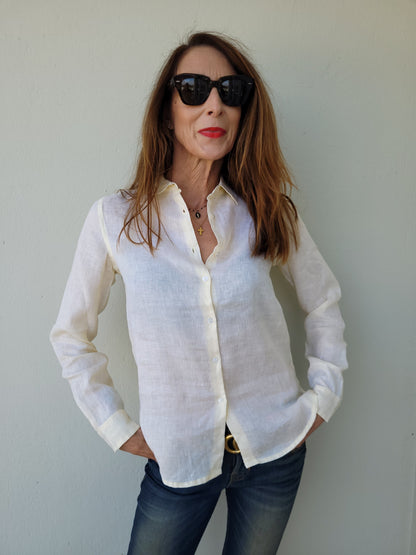 Classic button-down linen shirt - Pale Yellow