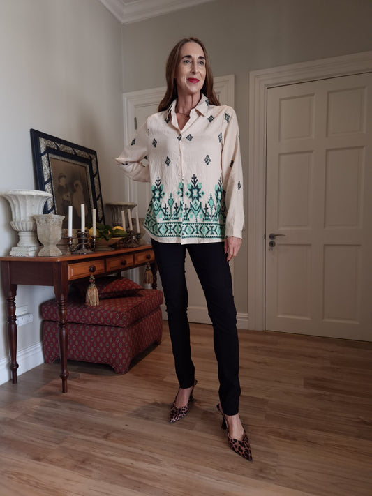 Button down shirt with embroidery detail